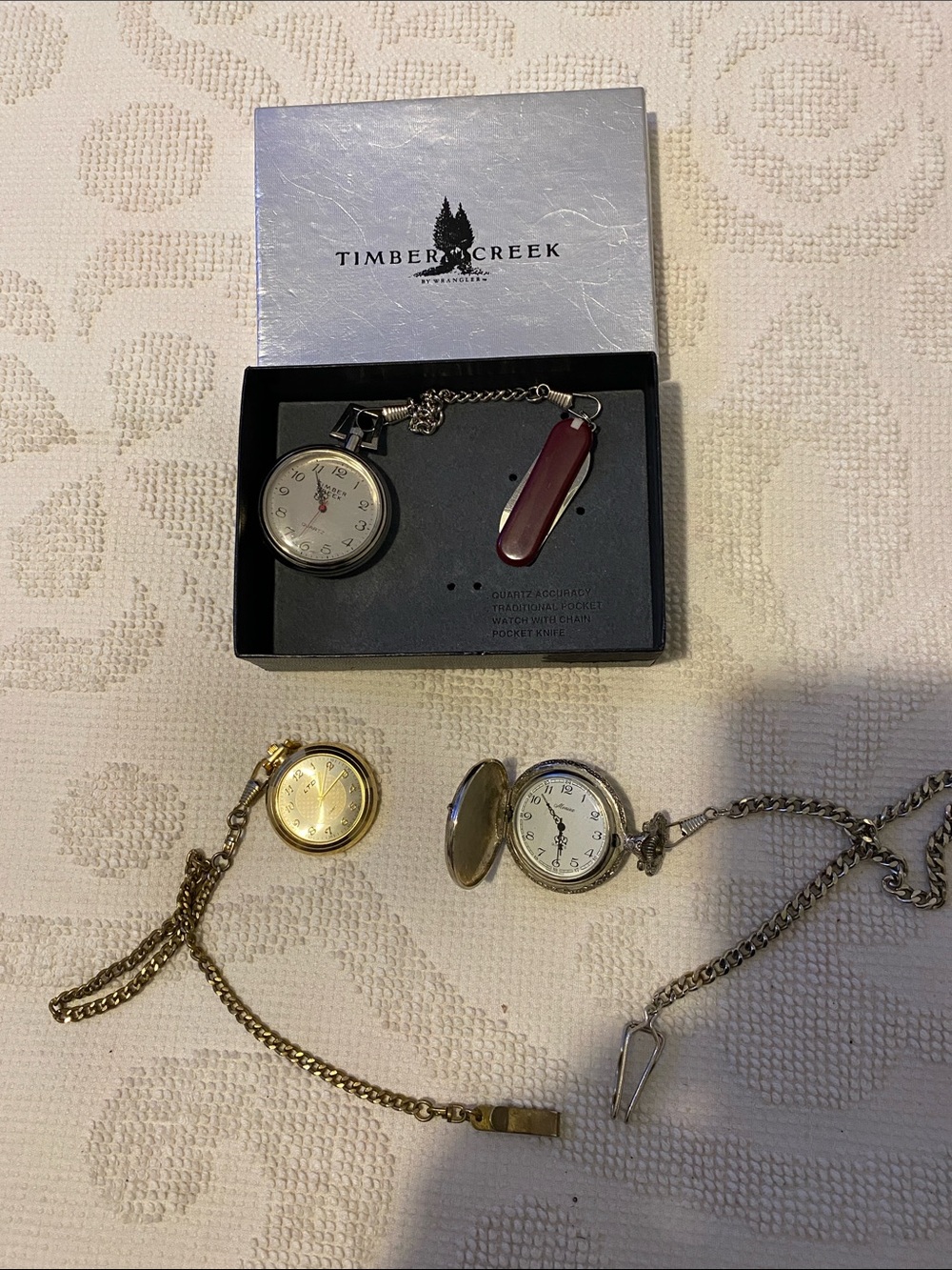 Men’s Silver Pocket Watch with Red Knife Accent, price for all 3.